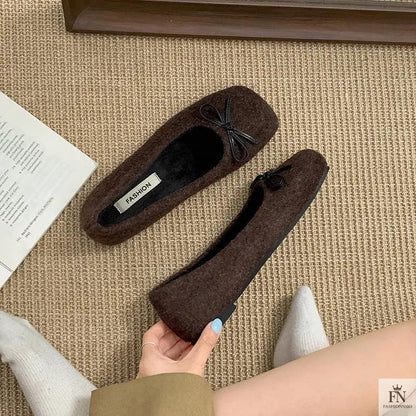 Suede Bow Ballerina Flats - Fashionnsio