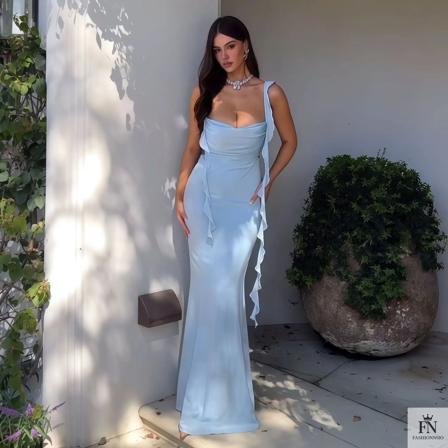 Backless Long Ribbon Ruffle Dress - Fashionnsio