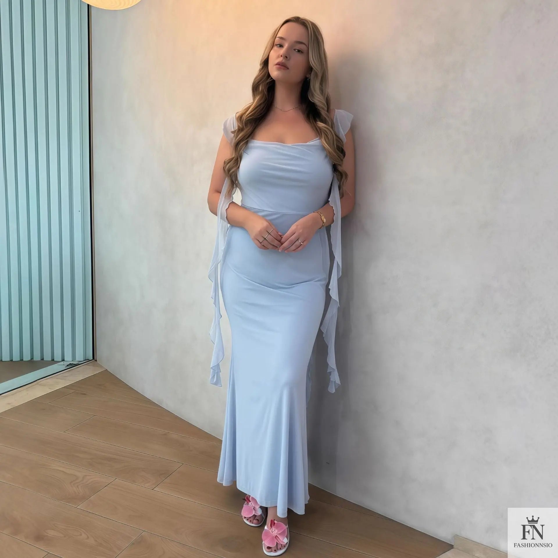 Backless Long Ribbon Ruffle Dress - Fashionnsio
