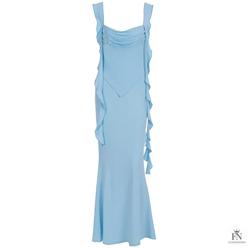 Backless Long Ribbon Ruffle Dress - Fashionnsio