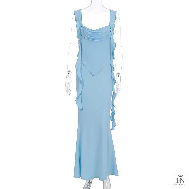 Backless Long Ribbon Ruffle Dress - Fashionnsio
