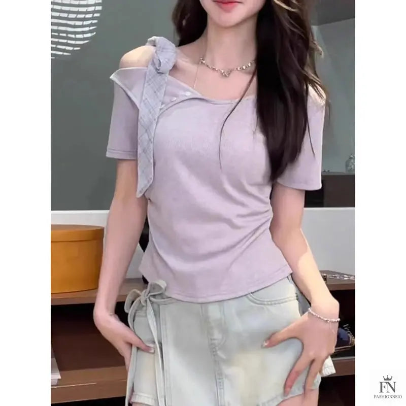 Off Shoulder Ribbon Bow Top - Fashionnsio