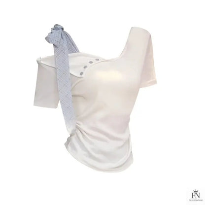 Off Shoulder Ribbon Bow Top - Fashionnsio