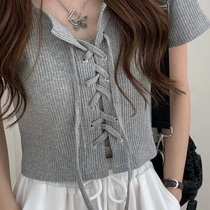 Lace Up Knitted Crop Top