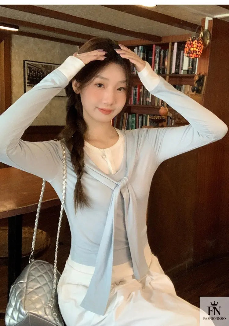 Two Piece Lace-up Korean Top - Fashionnsio
