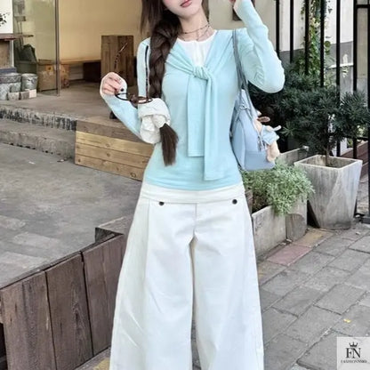 Two Piece Lace-up Korean Top - Fashionnsio