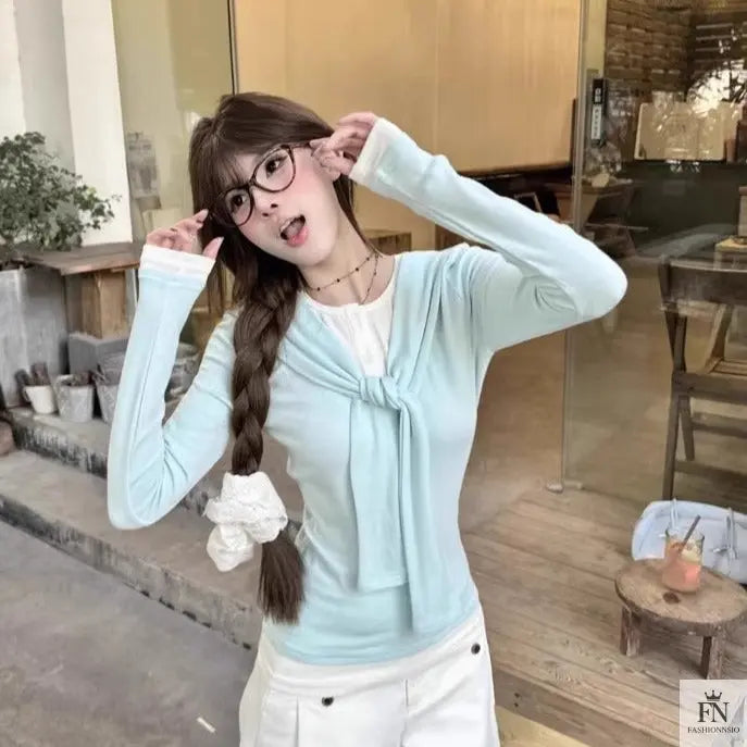 Two Piece Lace-up Korean Top - Fashionnsio