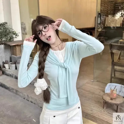 Two Piece Lace-up Korean Top - Fashionnsio