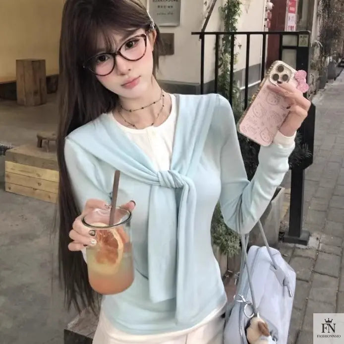 Two Piece Lace-up Korean Top - Fashionnsio