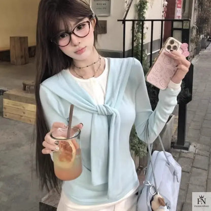 Two Piece Lace-up Korean Top - Fashionnsio