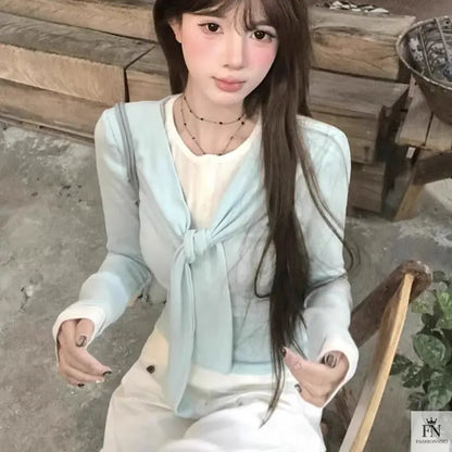 Two Piece Lace-up Korean Top - Fashionnsio