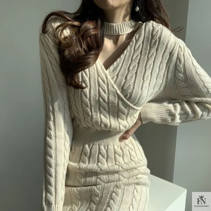 Two Style Knit Sweater Dress - Fashionnsio
