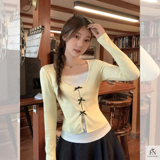 Two-piece Polka Dot Bow Top - Fashionnsio