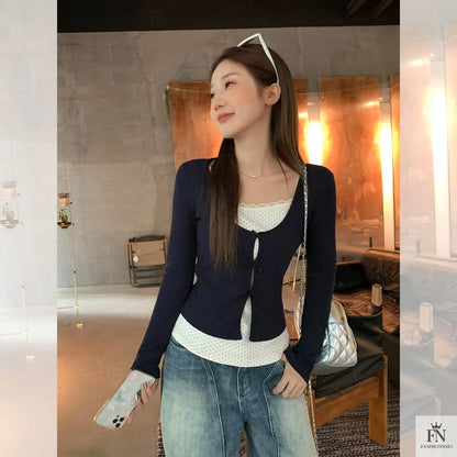 Two-piece Polka Dot Bow Top - Fashionnsio