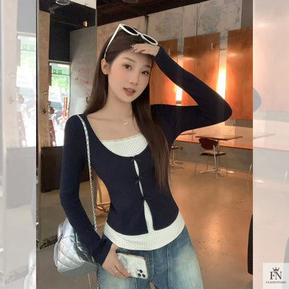 Two-piece Polka Dot Bow Top - Fashionnsio