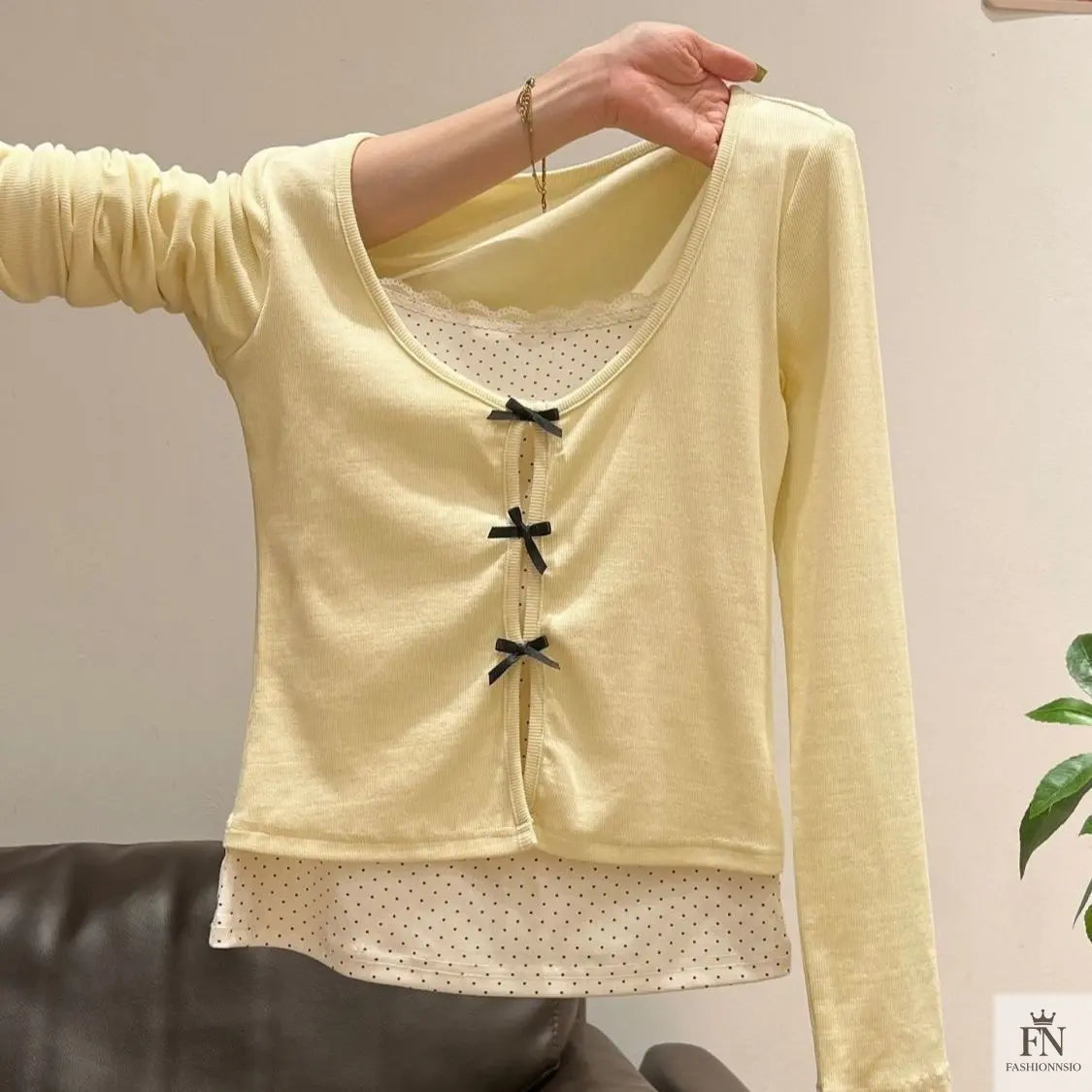 Two-piece Polka Dot Bow Top - Fashionnsio