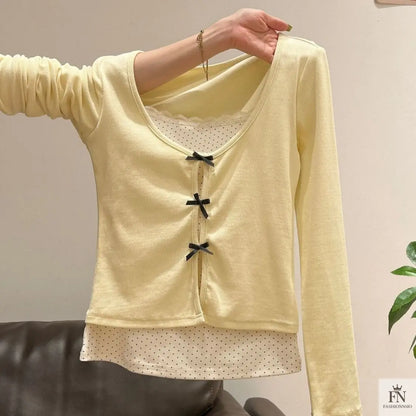 Two-piece Polka Dot Bow Top - Fashionnsio