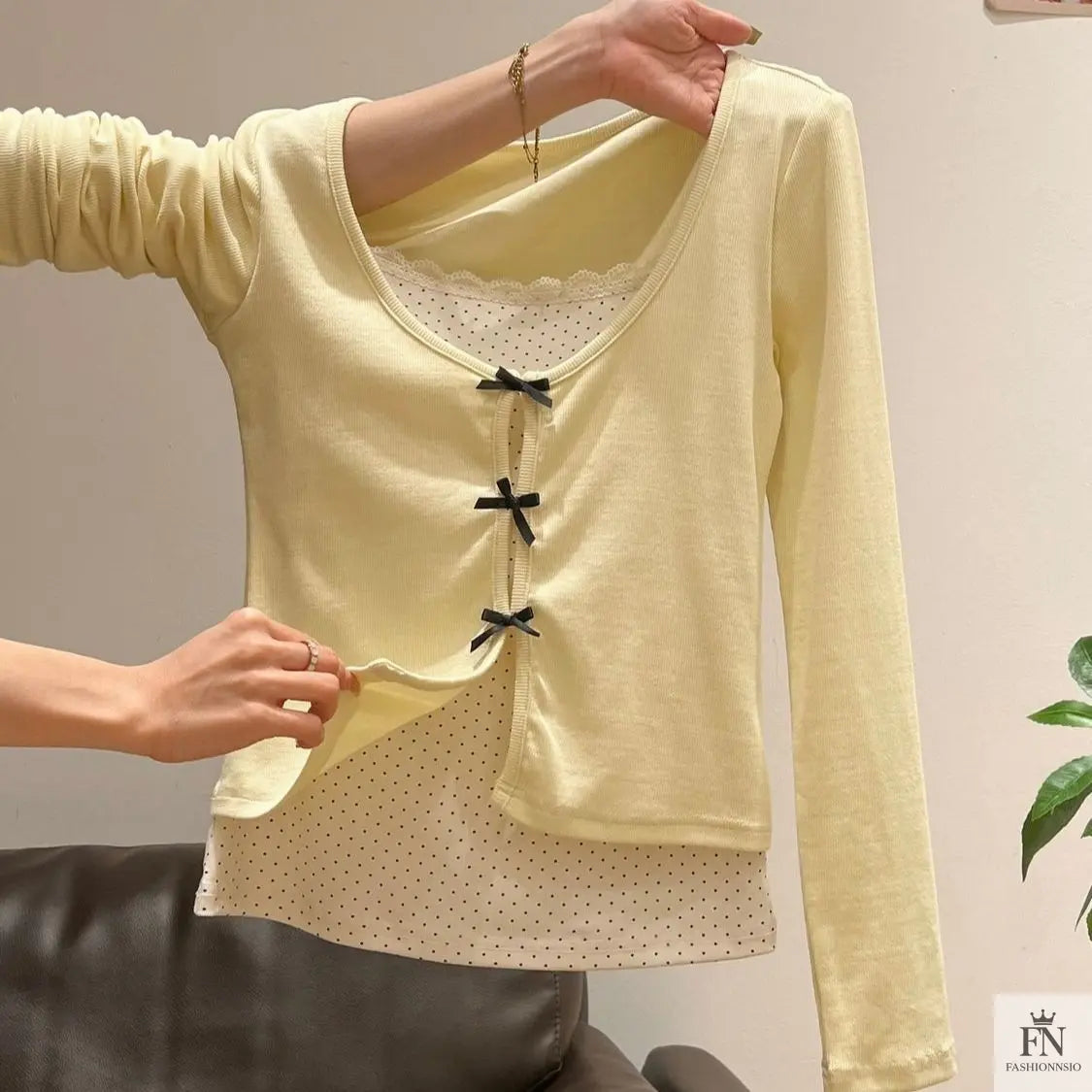 Two-piece Polka Dot Bow Top - Fashionnsio