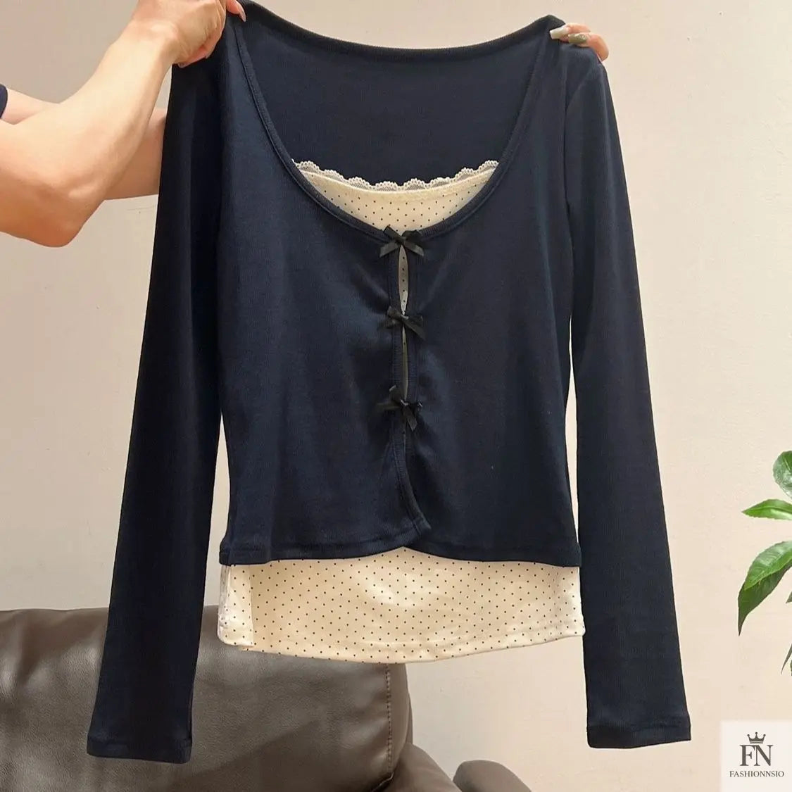 Two-piece Polka Dot Bow Top - Fashionnsio