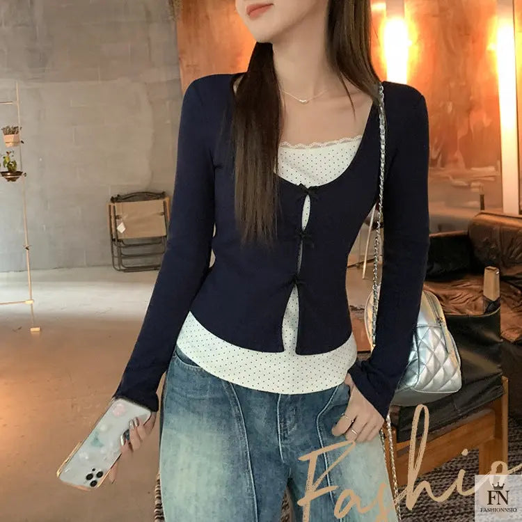Two-piece Polka Dot Bow Top - Fashionnsio