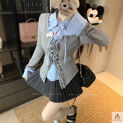 Two-piece Ruffle Shirt Top - Fashionnsio