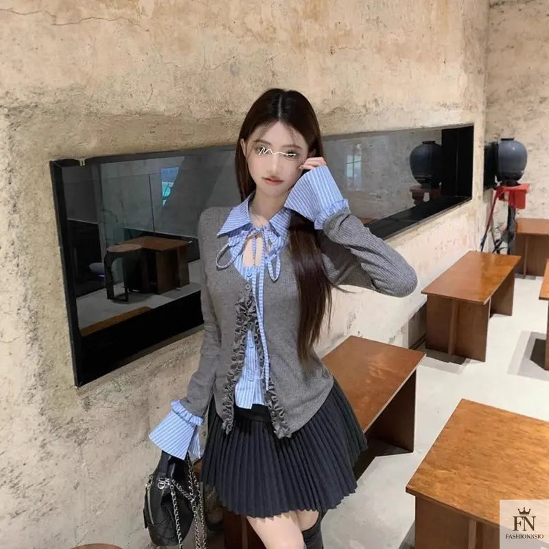 Two-piece Ruffle Shirt Top - Fashionnsio