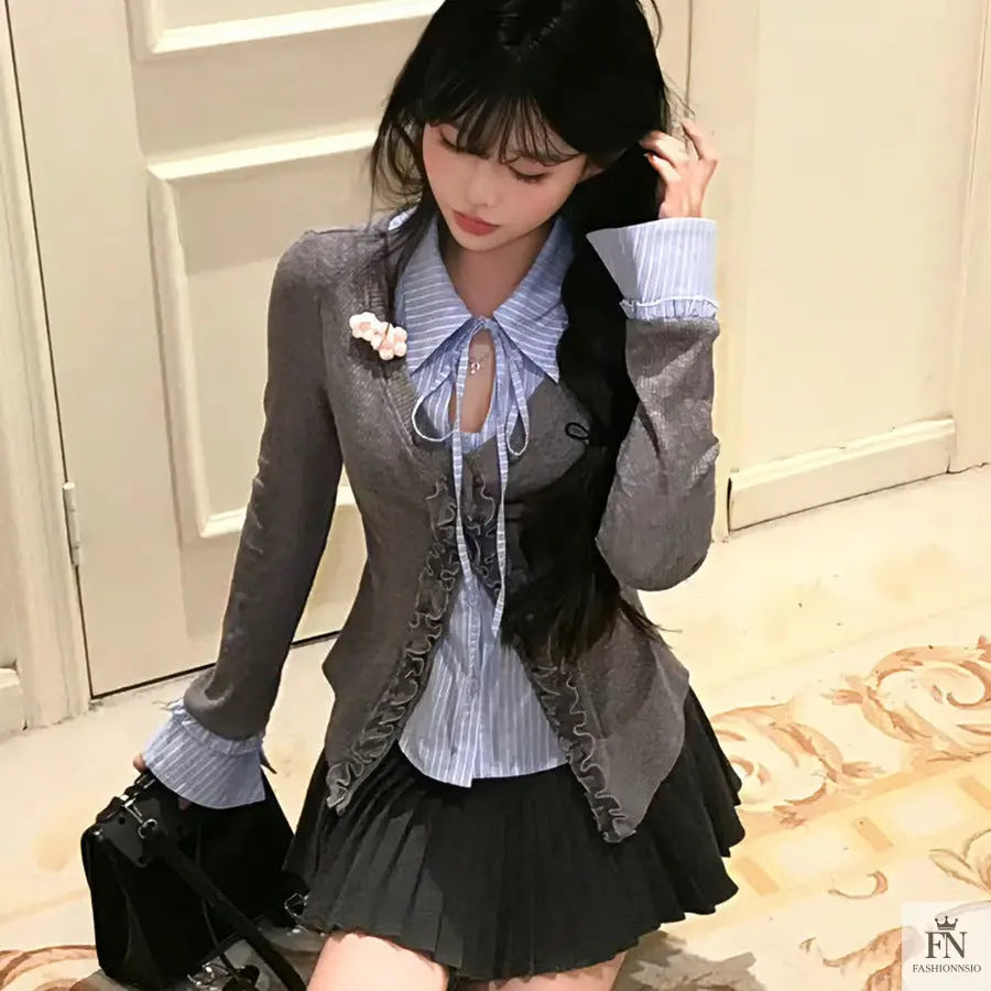 Two-piece Ruffle Shirt Top - Fashionnsio