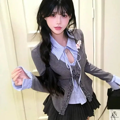 Two-piece Ruffle Shirt Top - Fashionnsio
