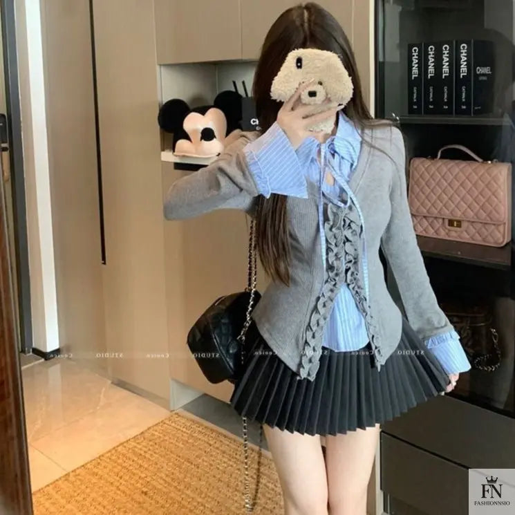 Two-piece Ruffle Shirt Top - Fashionnsio