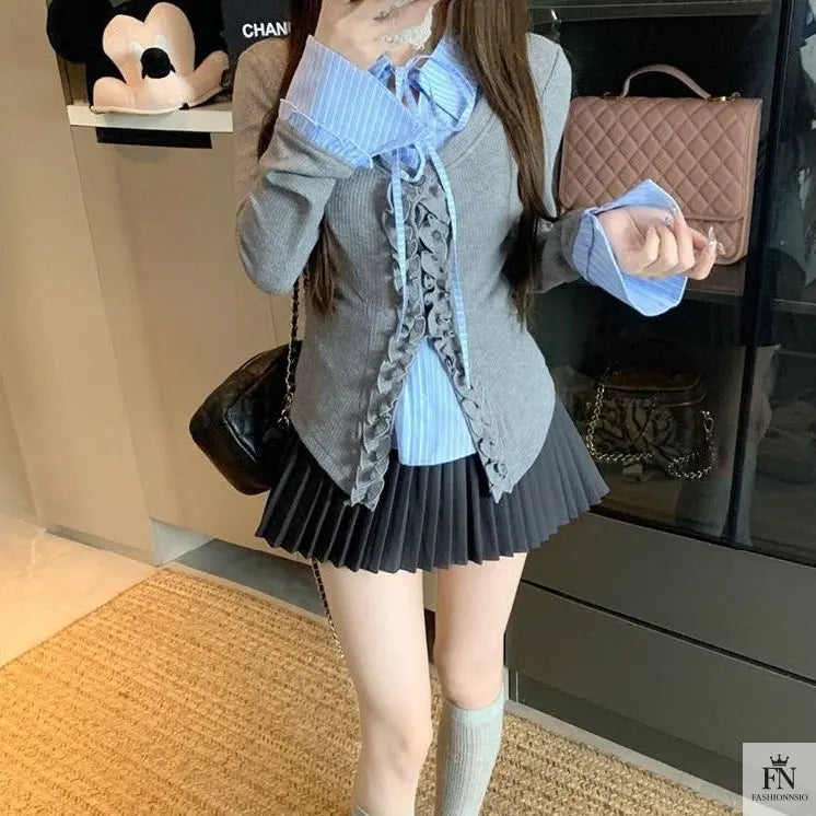 Two-piece Ruffle Shirt Top - Fashionnsio