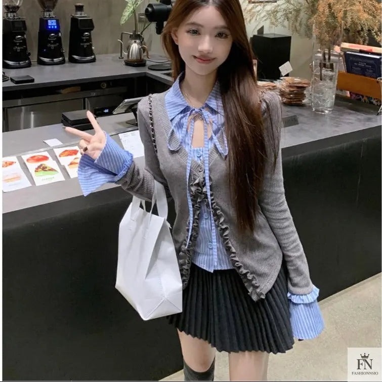 Two-piece Ruffle Shirt Top - Fashionnsio