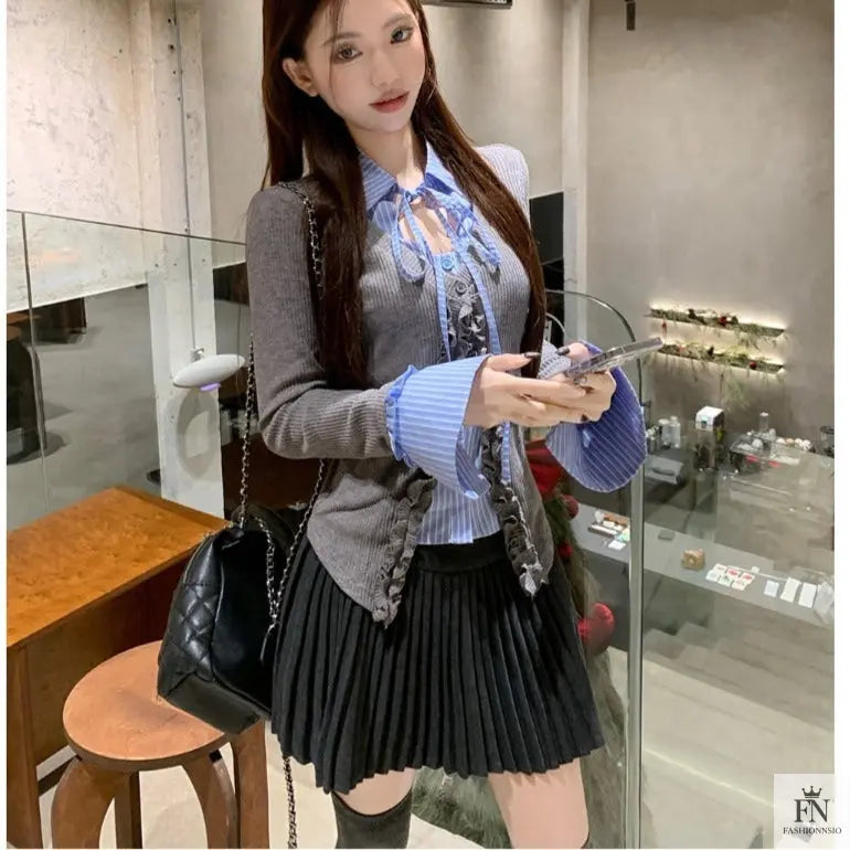 Two-piece Ruffle Shirt Top - Fashionnsio