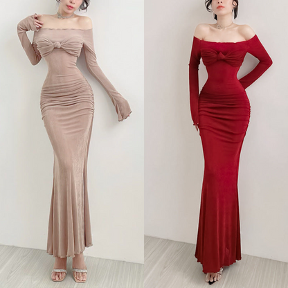 Bow Off Shoulder Long Bodycon Dress