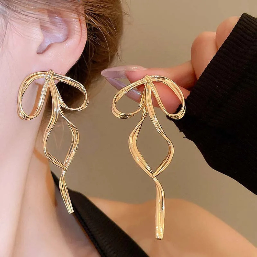 Bow Metal Long Drop Earrings