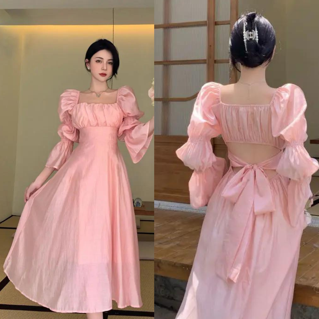 Puff Sleeve Korean Gown Dress fashionnsio