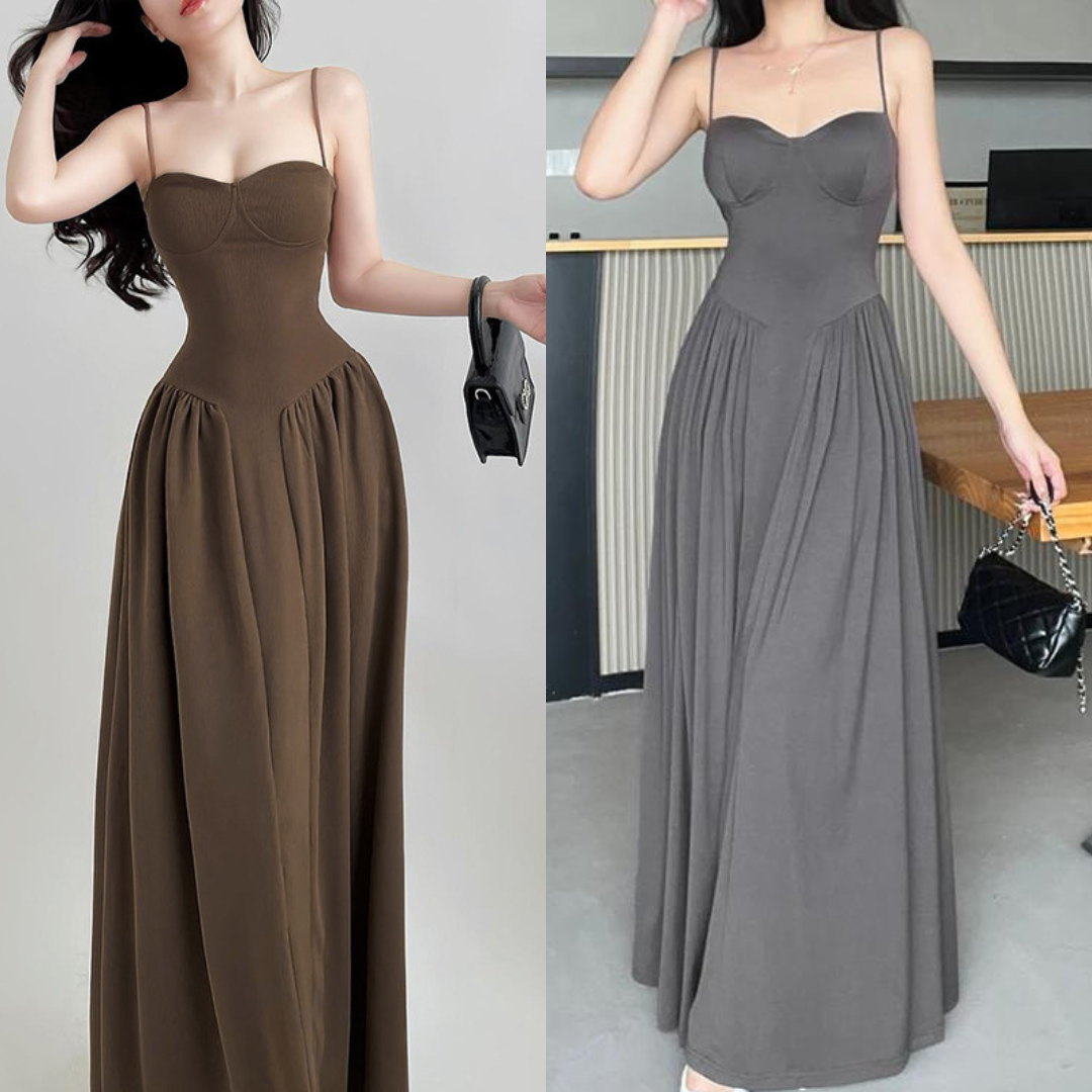 Pleated Slim Waist Long Dress