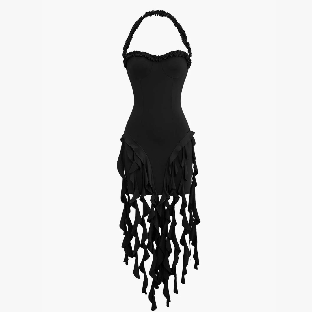 Halter Neck Ruffle Tassel Dress