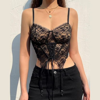 Bow Lace Up Mesh Corset Top