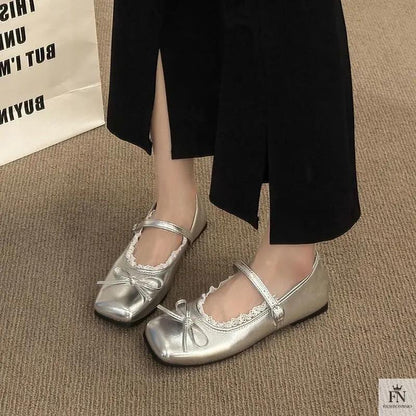 Lace Bow Ballet Flats - Fashionnsio