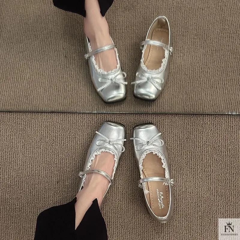 Lace Bow Ballet Flats - Fashionnsio