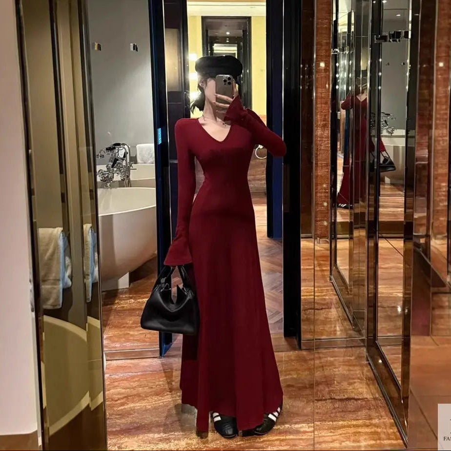 Knit Long Sleeve Maxi Dress - Fashionnsio