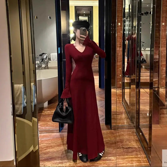 Knit Long Sleeve Maxi Dress - Fashionnsio