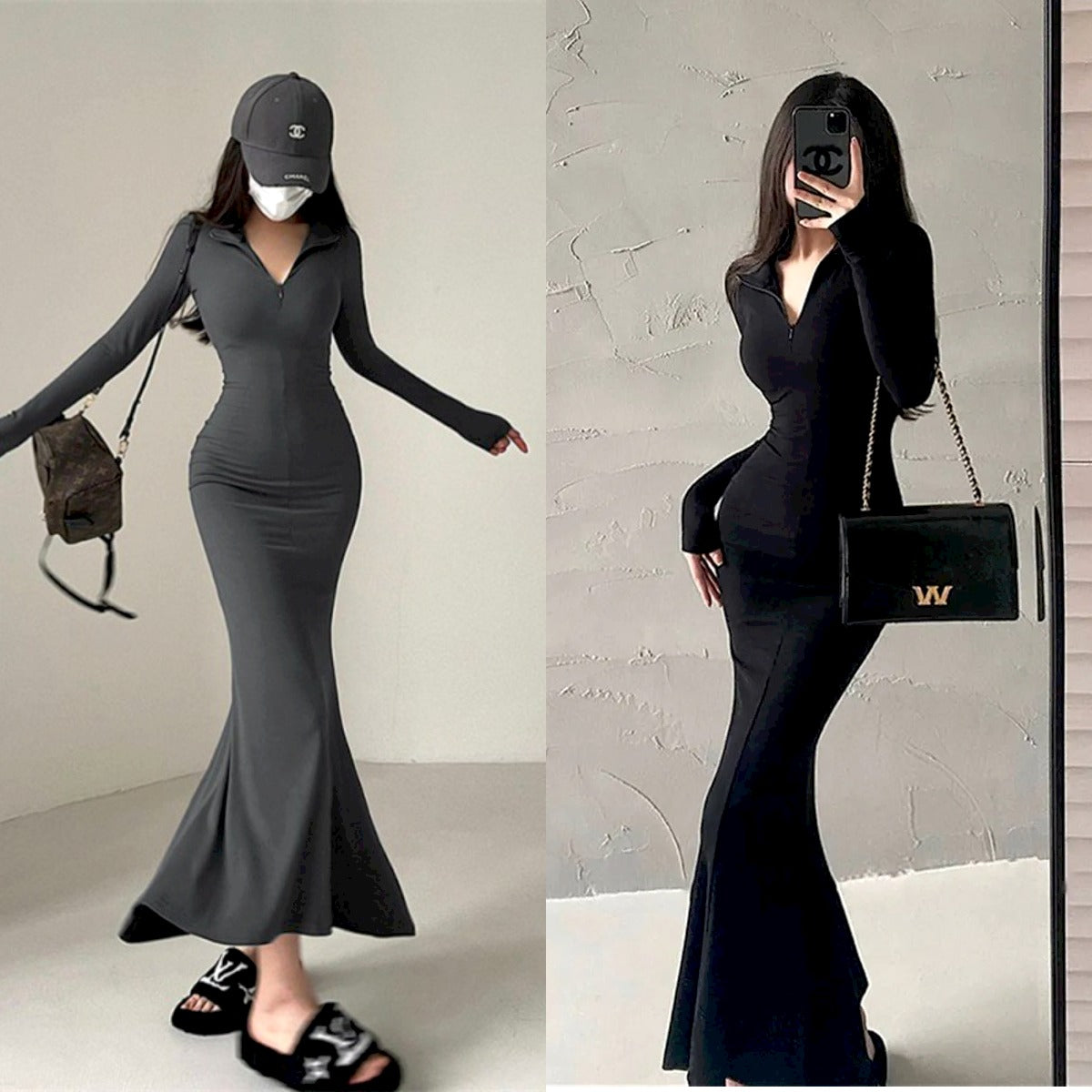 Mermaid Zipper Slim Bodycon Dress fashionnsio