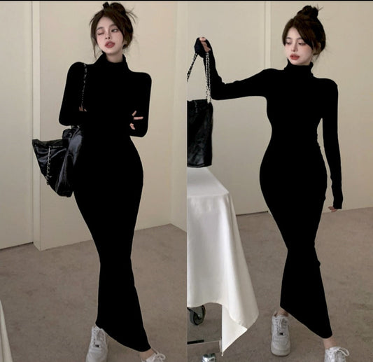 Turtleneck Ribbed Knit Dress