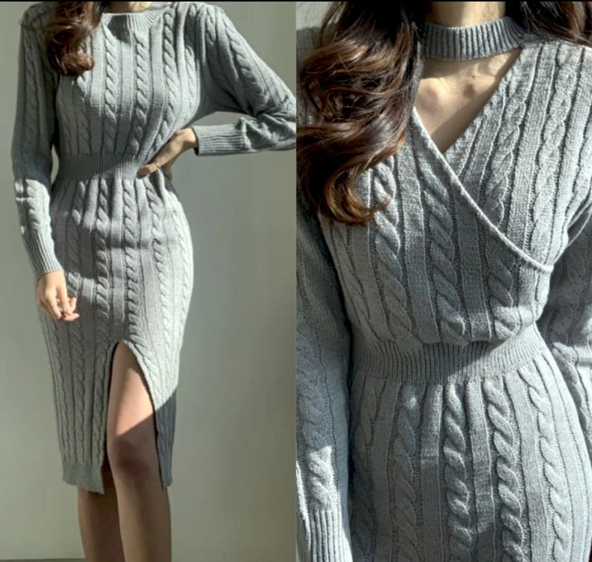 Two Style Split Knit Sweater Dress