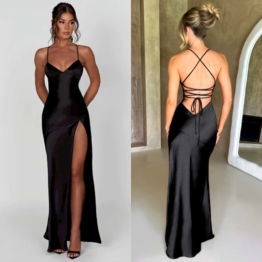 Satin Slit Backless Long Dress