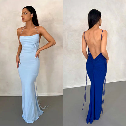 Backless Pleated Long Dress