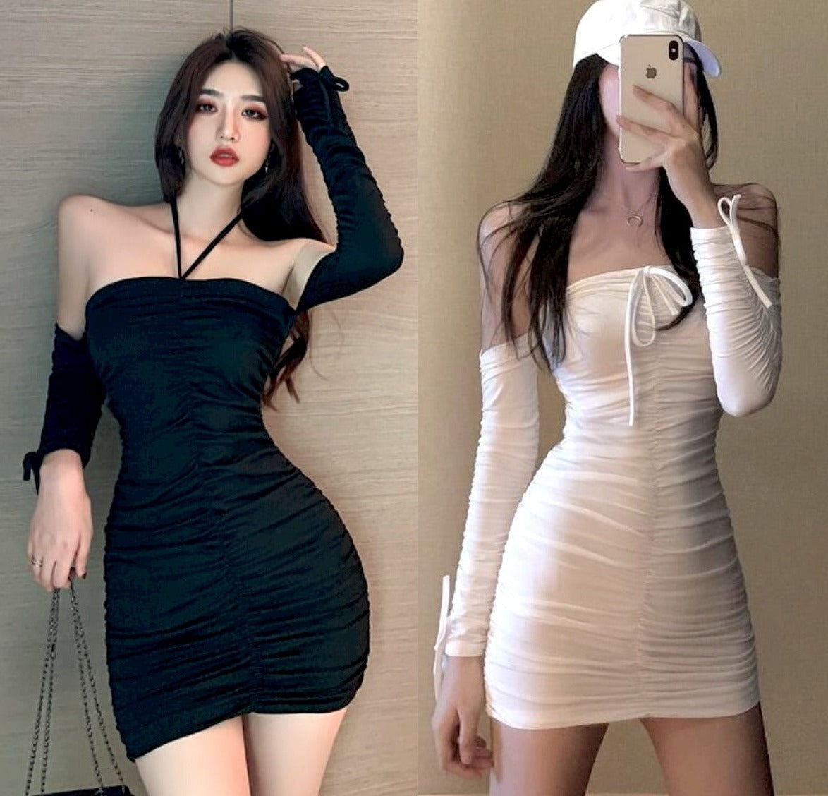 Lace-up Bodycon Pleated Dress