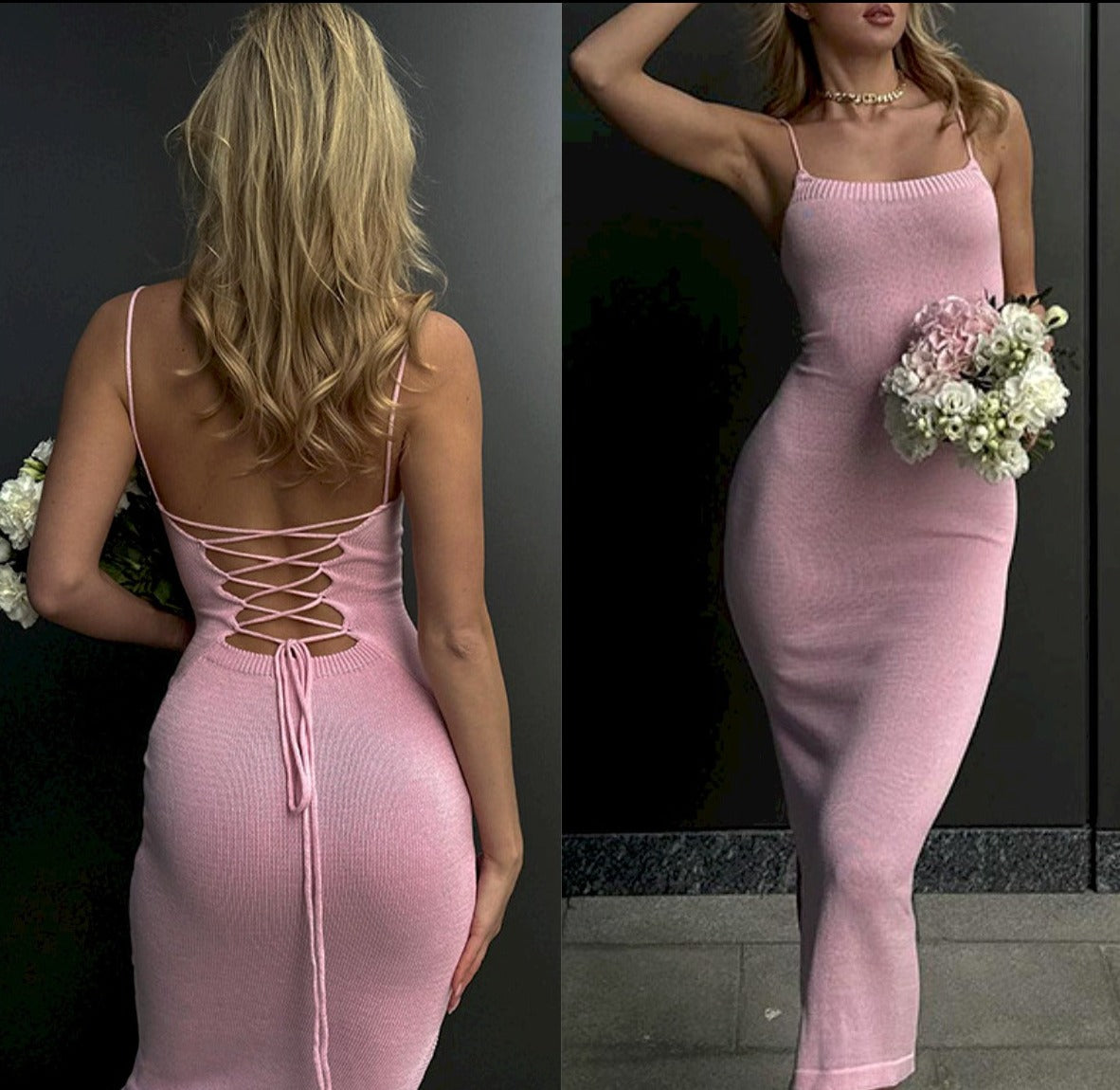 Bodycon Lace-up Backless Knit Dress