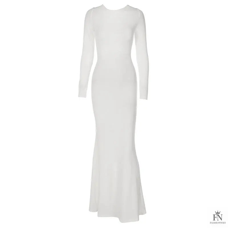 White Backless Bodycon Long Dress - Fashionnsio